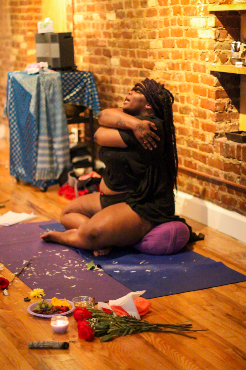 Self-embrace during embodiment practice